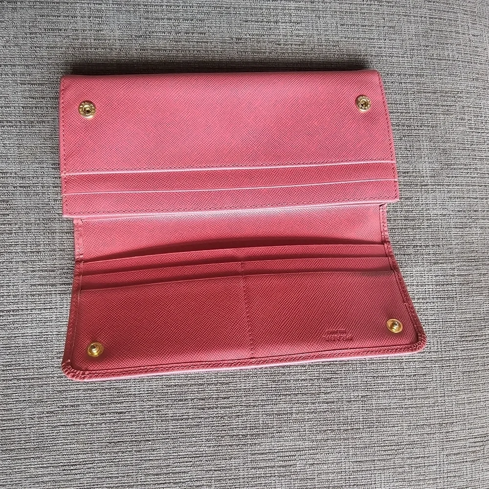 Prada Saffiano Leather Pink Ribbon Gold Long Wallet Guaranteed 100% Authentic - Picture 12 of 13